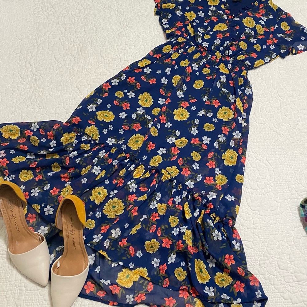 Beautiful Navy Dress with Floral print! Absolutely stunning. Never worn.